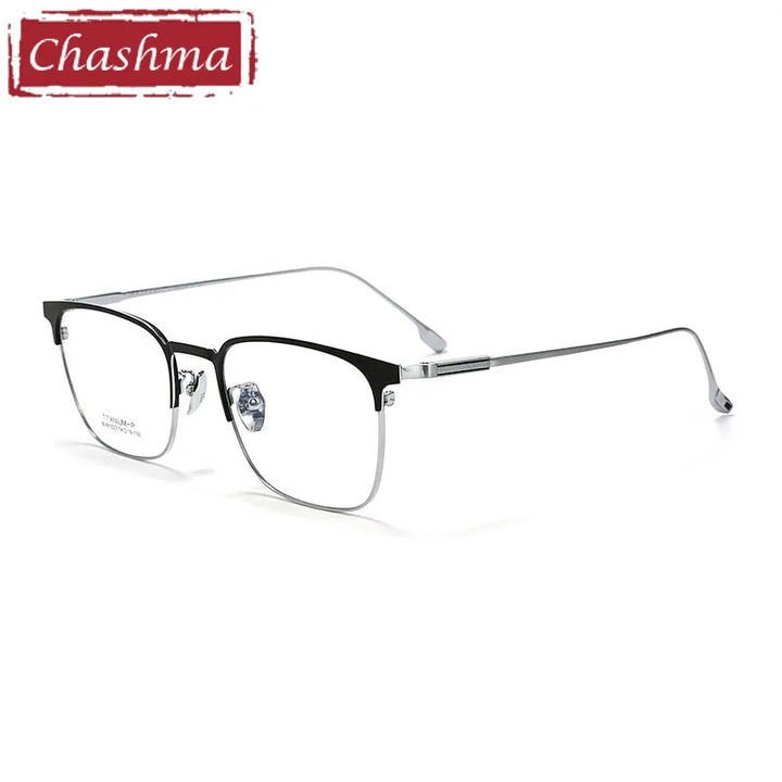 Chashma Unisex Full Rim Square Titanium Brow Line Eyeglasses 81023 Full Rim Chashma Black-Silver  