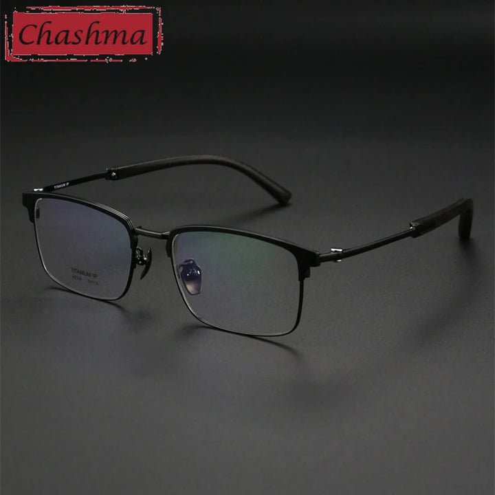 Chashma Ottica Unisex Full Rim Square Titanium Wood Eyeglasses 402336