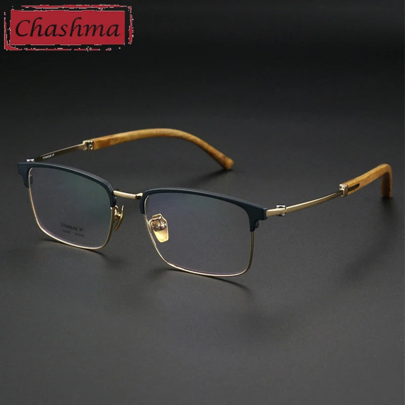 Chashma Ottica Unisex Full Rim Square Titanium Wood Eyeglasses 402336