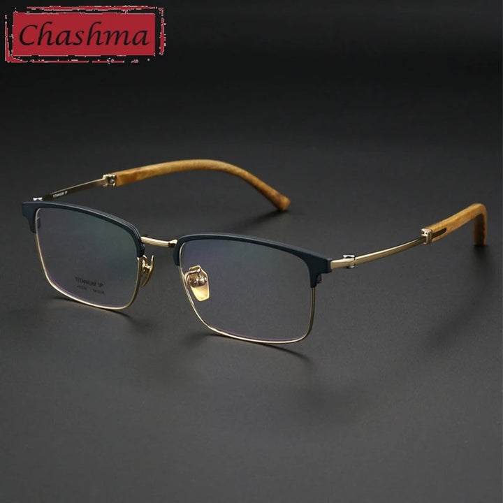 Chashma Ottica Unisex Full Rim Square Titanium Wood Eyeglasses 402336