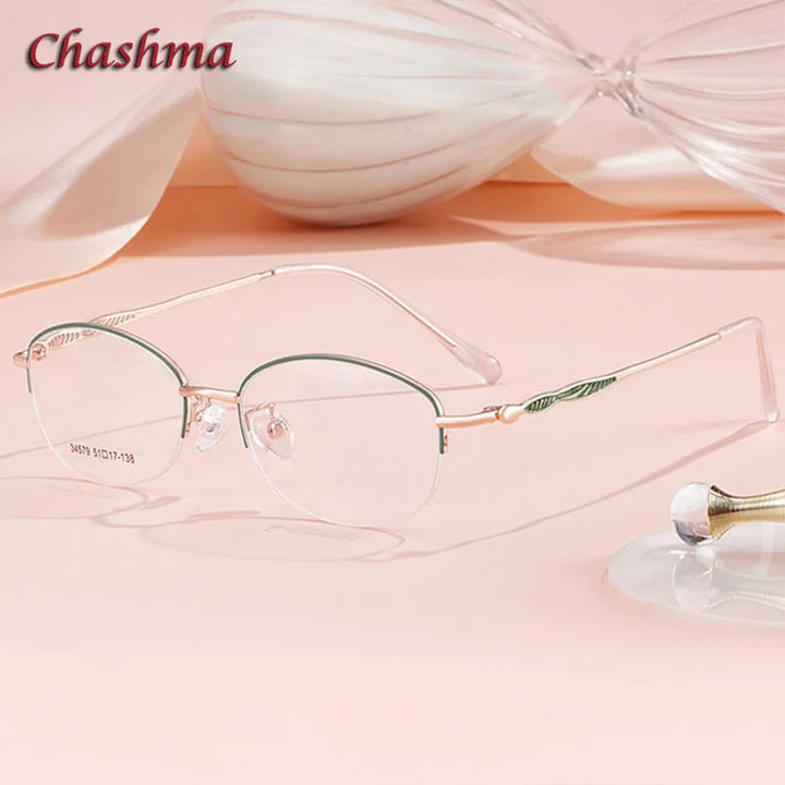 Chashma Ochki Women's Semi Rim Oval Stainless Steel Eyeglasses 34579 Semi Rim Chashma Ochki   