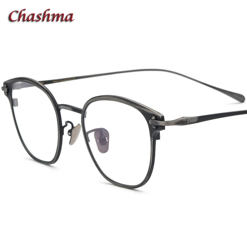 Chashma Ochki Unisex Full Rim Round Titanium Eyeglasses 4822 Full Rim Chashma Ochki Gray  