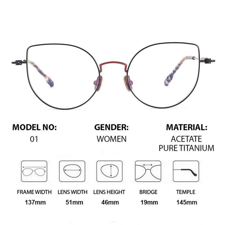 Chashma Women's Full Rim Cat Eye Acetate Titanium Eyeglasses 771001