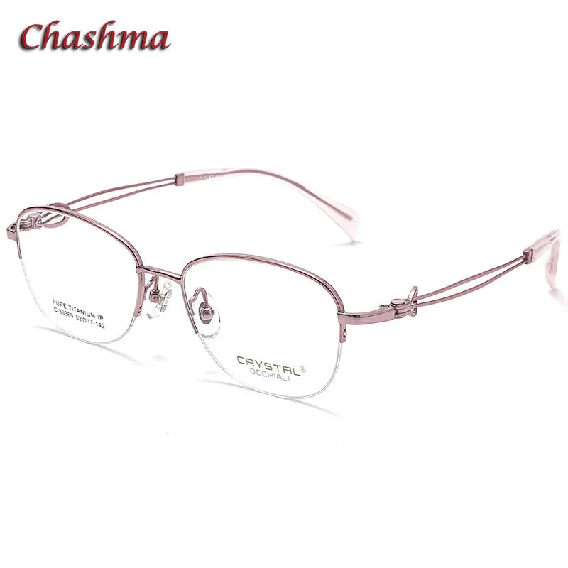 Chashma Ochki Women's Semi Rim Oval Square Titanium Eyeglasses 33369 Semi Rim Chashma Ochki Pink  