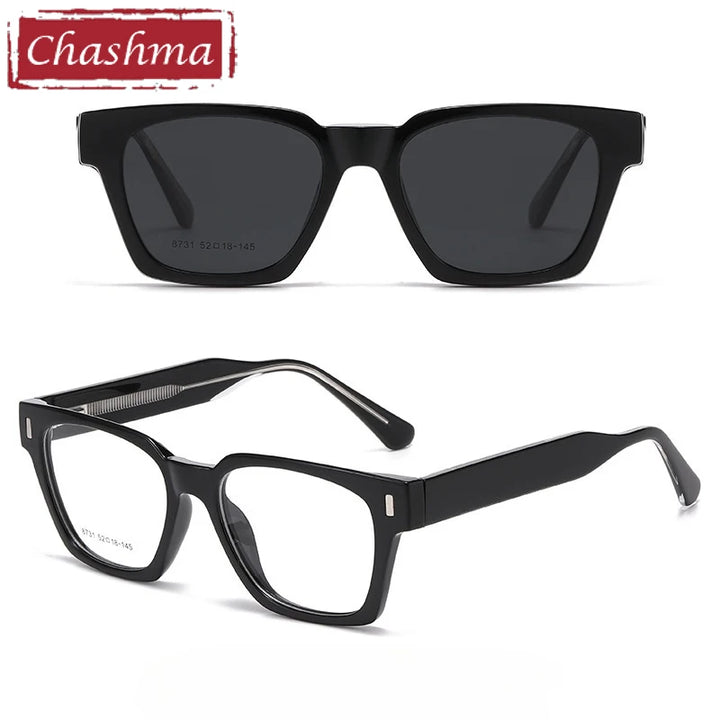 Chashma Ochki Unisex Full Rim Square Tr 90 Acetate Eyeglasses Clip On Sunglasses 938731