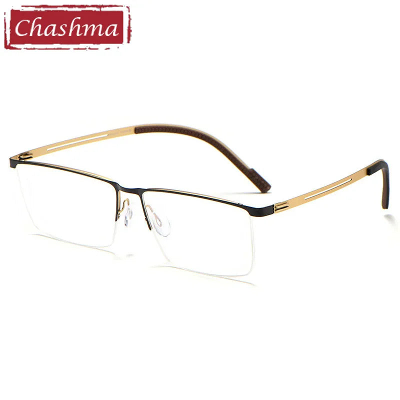 Chashma Men's Semi Rim Square Brow Line Alloy Eyeglasses 10129 Semi Rim Chashma Black-Gold  