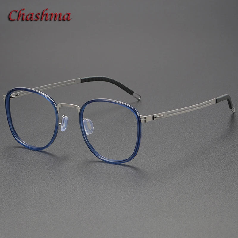 Chashma Ochki Unisex Full Rim Square Titanium Acetate Eyeglasses 2307 Full Rim Chashma Ochki TransBlue-Silver-C2  