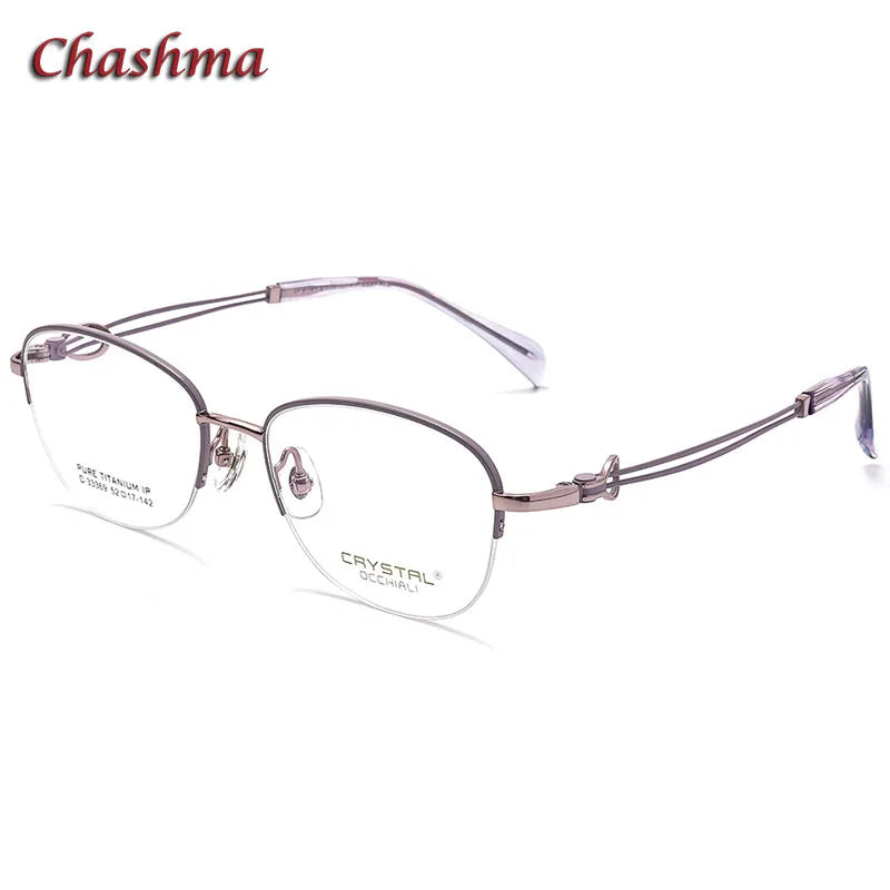 Chashma Ochki Women's Semi Rim Oval Square Titanium Eyeglasses 33369 Semi Rim Chashma Ochki Purple  