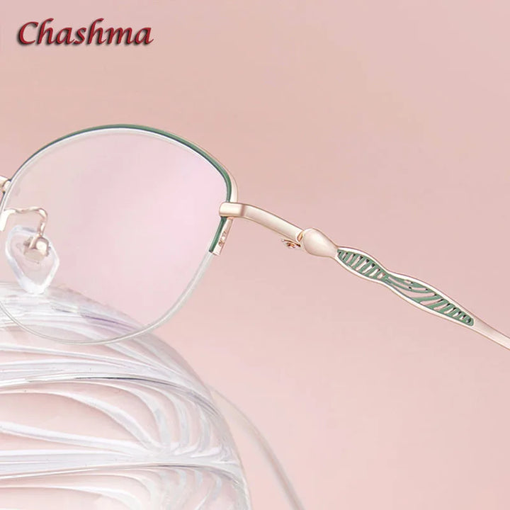 Chashma Ochki Women's Semi Rim Oval Stainless Steel Eyeglasses 34579 Semi Rim Chashma Ochki   