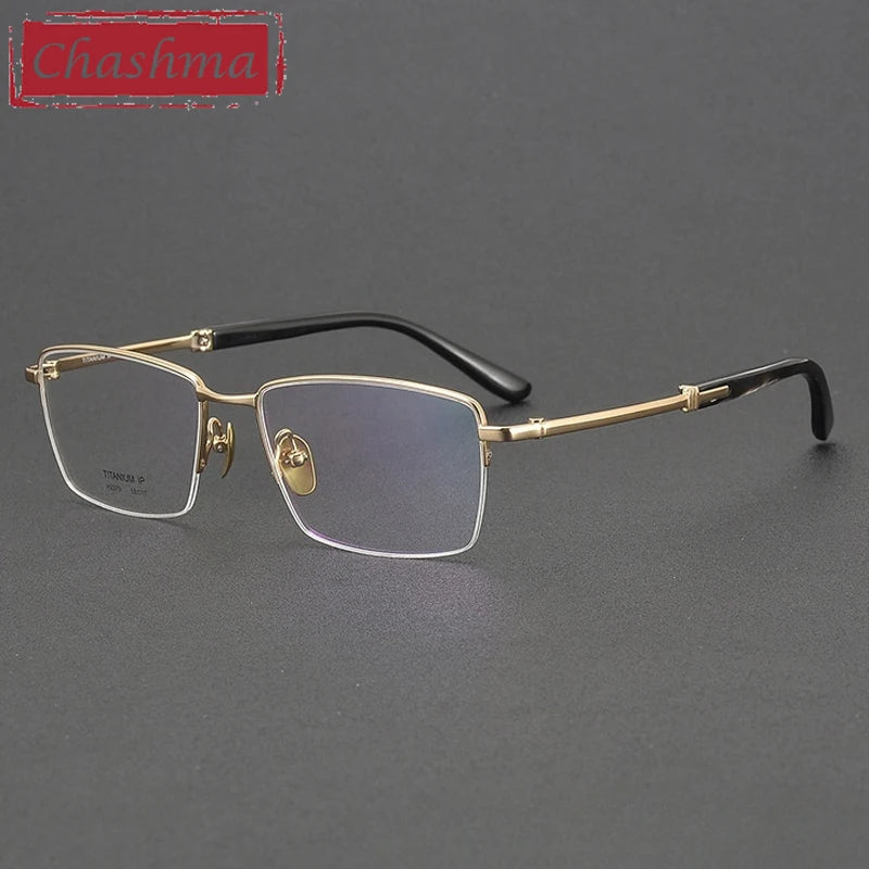 Chashma Ochki Unisex Semi Rim Square Titanium Horn Eyeglasses 932370