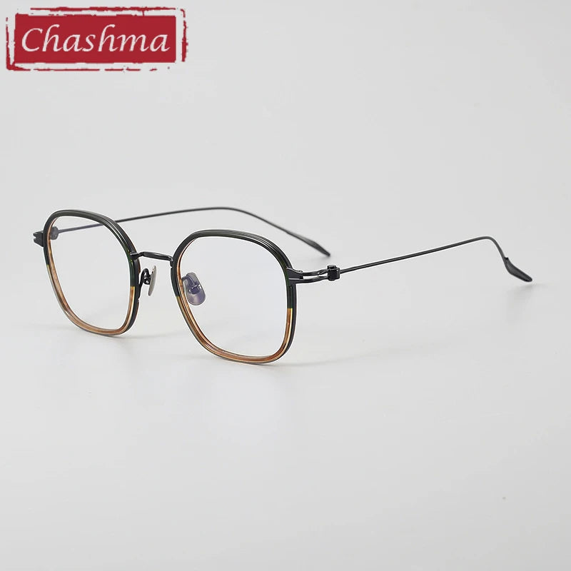 Chashma Ochki Unisex Full Rim Square Acetate Titanium Eyeglasses 97434