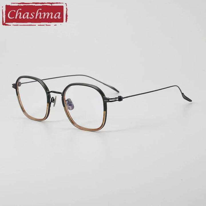 Chashma Ochki Unisex Full Rim Square Acetate Titanium Eyeglasses 97434