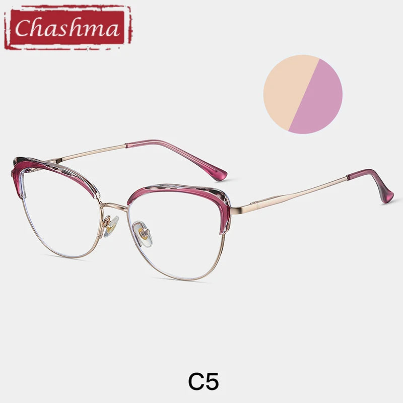 Chashma Women's Full Rim Cat Eye TR 90 Titanium Eyeglasses 87269 Full Rim Chashma Purple-Gold  