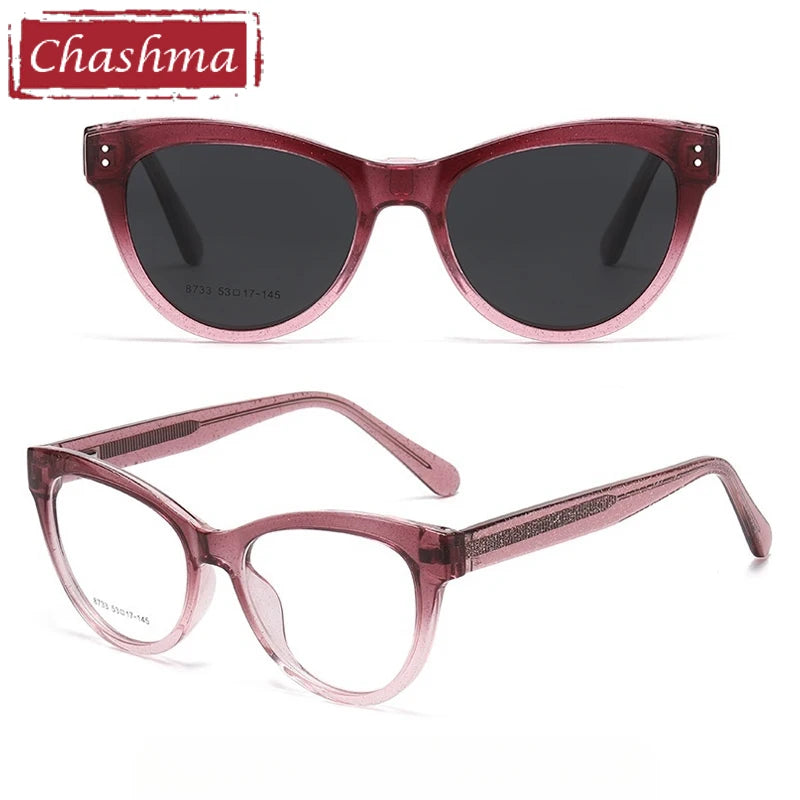 Chashma Ochki Women's Cat Eye Tr 90 Titanium Eyeglasses Clip On Sunglasses 938733