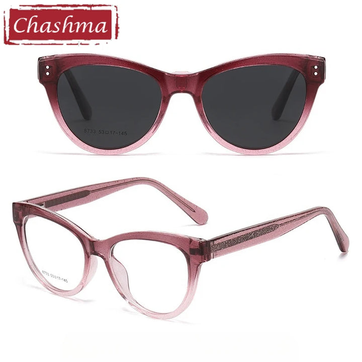 Chashma Ochki Women's Cat Eye Tr 90 Titanium Eyeglasses Clip On Sunglasses 938733