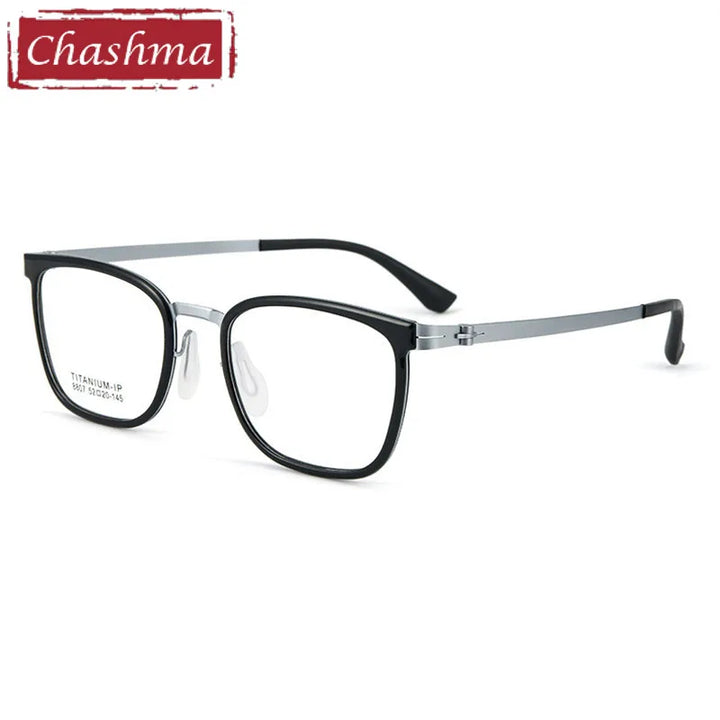 Chashma Unisex Full Rim Square Titanium Tr 90 Eyeglasses 8807 Full Rim Chashma Black-Silver  