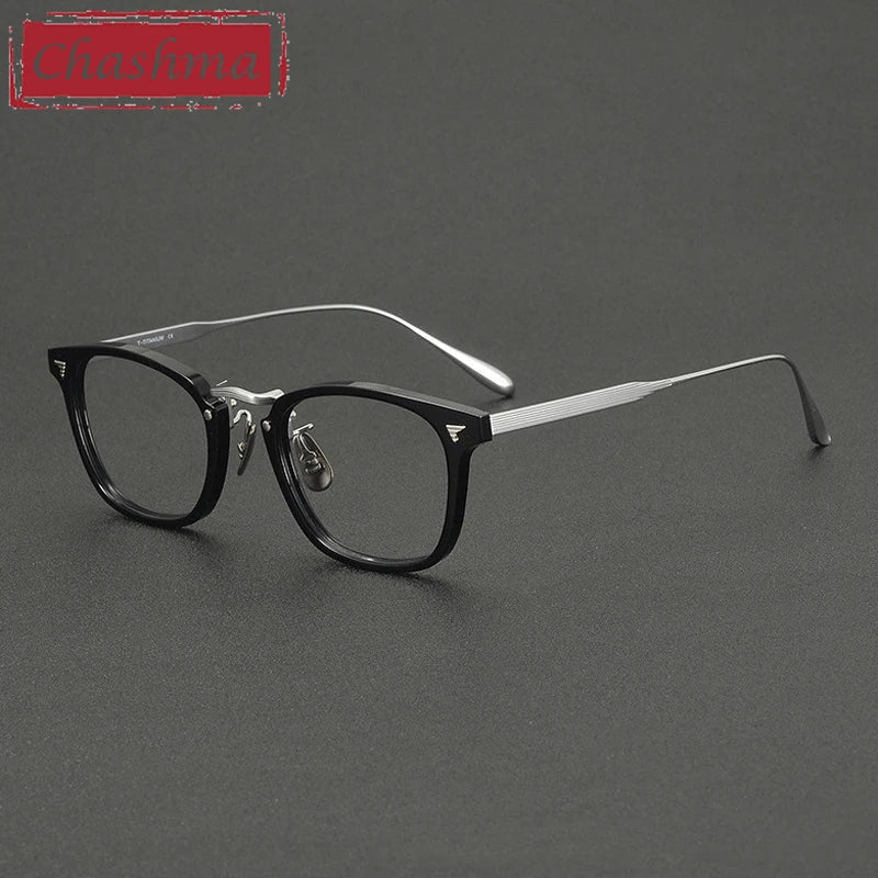 Chashma Ochki Unisex Full Rim Square Acetate Titanium Eyeglasses 881554