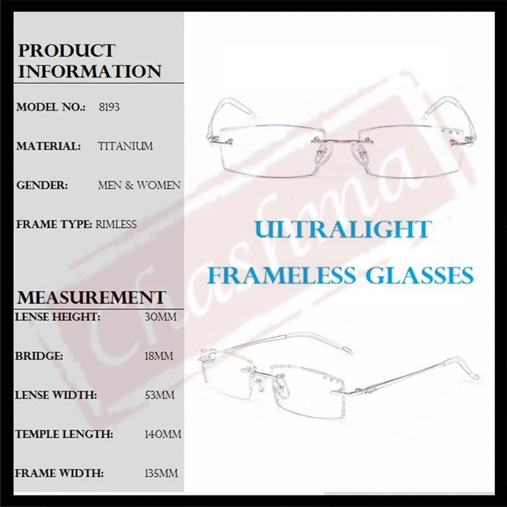 Chashma Ottica 65077 men's rimless titanium prescription eyeglasses — view 2