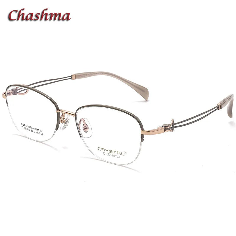 Chashma Ochki Women's Semi Rim Oval Square Titanium Eyeglasses 33369 Semi Rim Chashma Ochki Gray-Rose Gold  