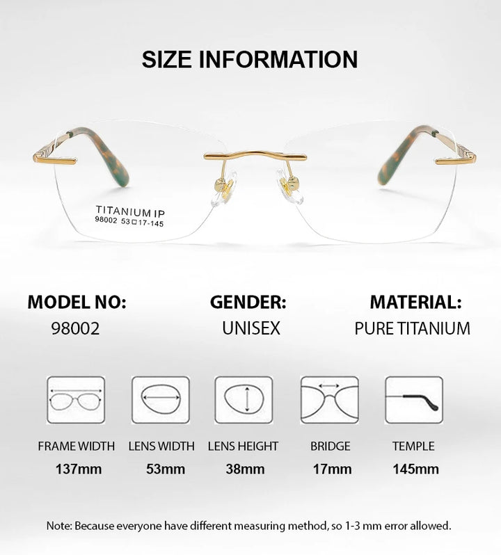 Chashma Women's Rimless Oval Square Titanium Alloy Eyeglasses 98002 Rimless Chashma   