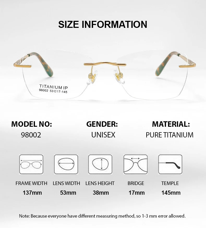 Chashma Ottica Women's Rimless Square Titanium Alloy Eyeglasses 98002 Rimless Chashma Ottica