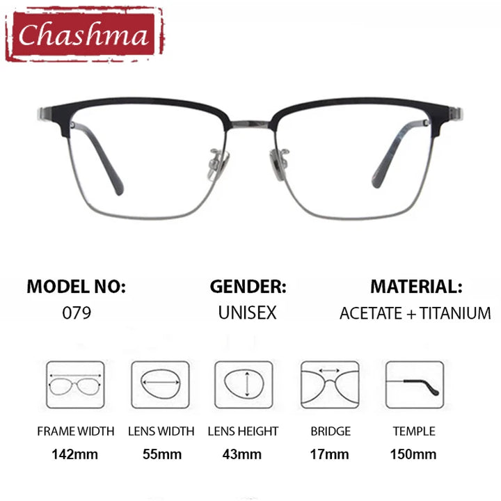Chashma Ochki Men's Full Rim Square Acetate Titanium Eyeglasses 881079
