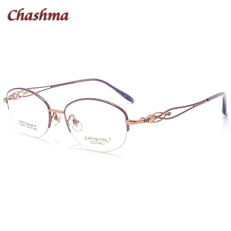 Chashma Ochki Women's Semi Rim Oval Titanium Eyeglasses 33371 Semi Rim Chashma Ochki Purple-Rose Gold  