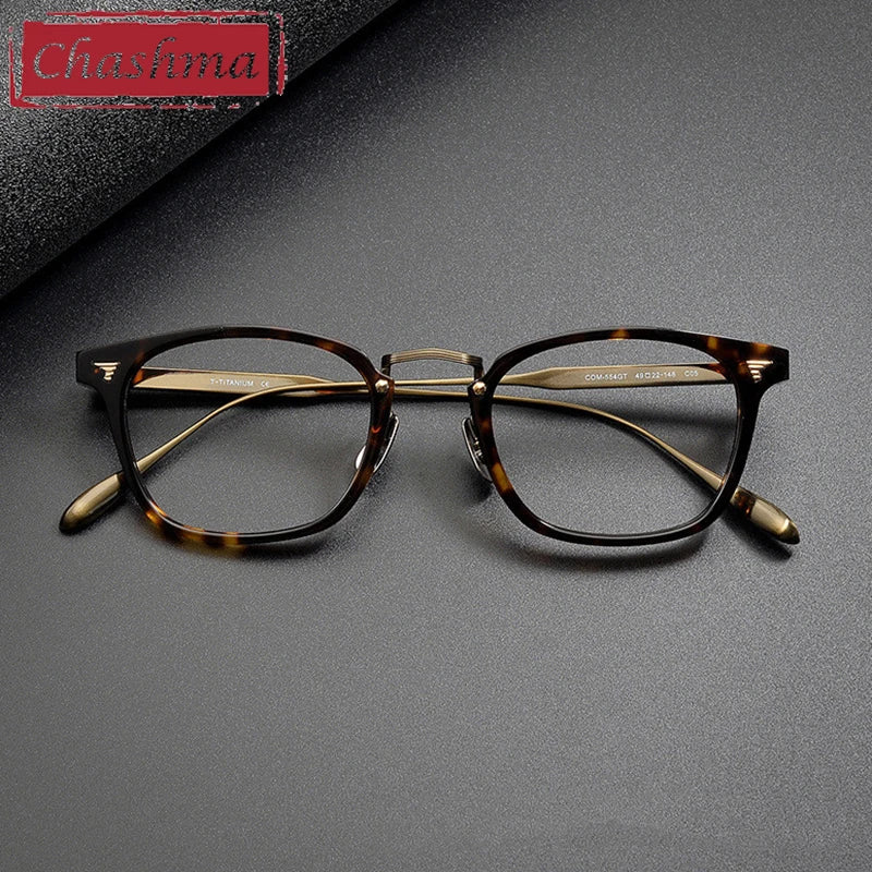 Chashma Ochki Unisex Full Rim Square Acetate Titanium Eyeglasses 881554