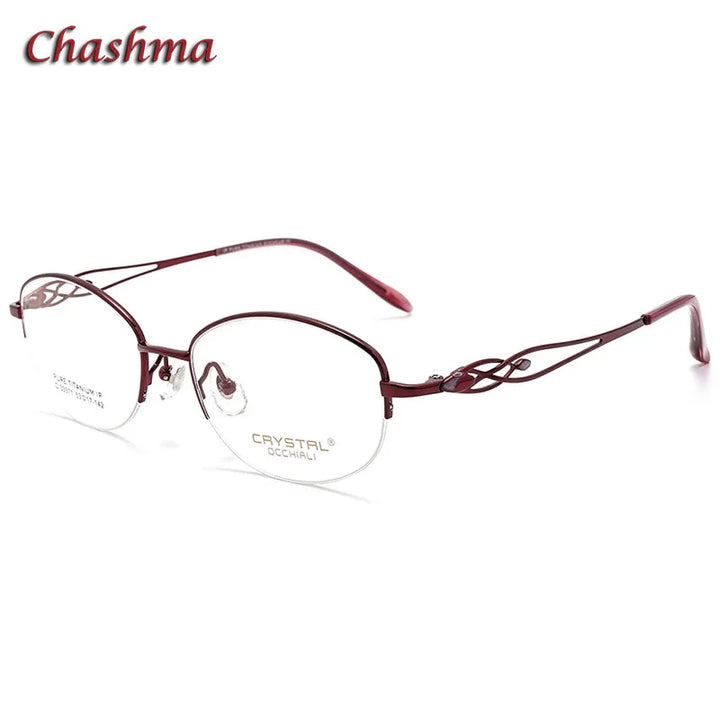 Chashma Ochki Women's Semi Rim Oval Titanium Eyeglasses 33371 Semi Rim Chashma Ochki Wine Red  