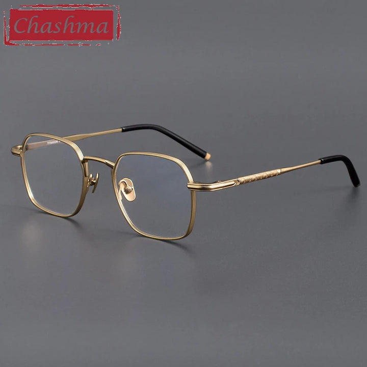 Chashma Ottica Unisex Full Rim Polygon Square Titanium Eyeglasses 14221 Full Rim Chashma Ottica Gold