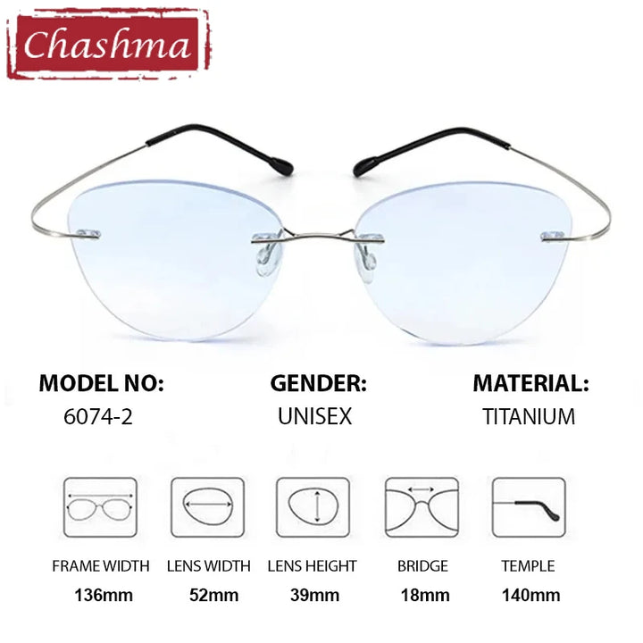 Chashma Women's Rimless Cat Eye Screwless Titanium Eyeglasses 660742