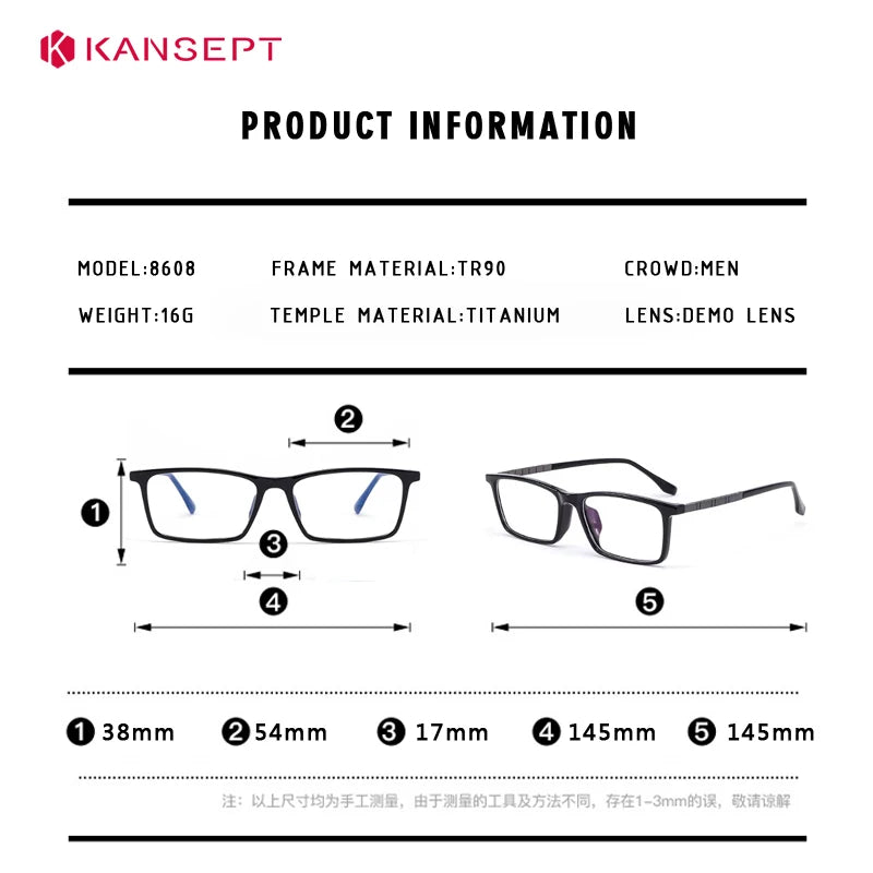 Kansept Unisex Full Rim Square Tr 90 Titanium Reading Glasses 86085