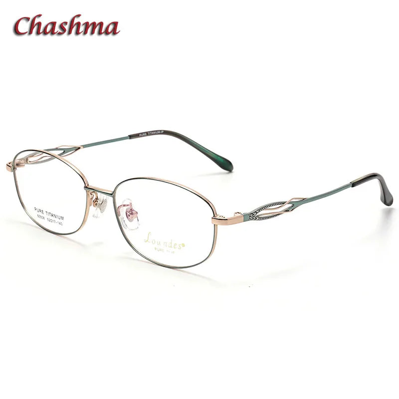 Chashma Ochki Women's Full Rim Oval Square Titanium Eyeglasses 6008 Full Rim Chashma Ochki Green-Rose Gold  