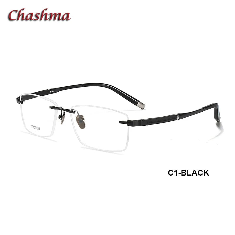 Chashma Ochki Men's Rimless Square Titanium Eyeglasses 9058 Rimless Chashma Ochki C1-Black  