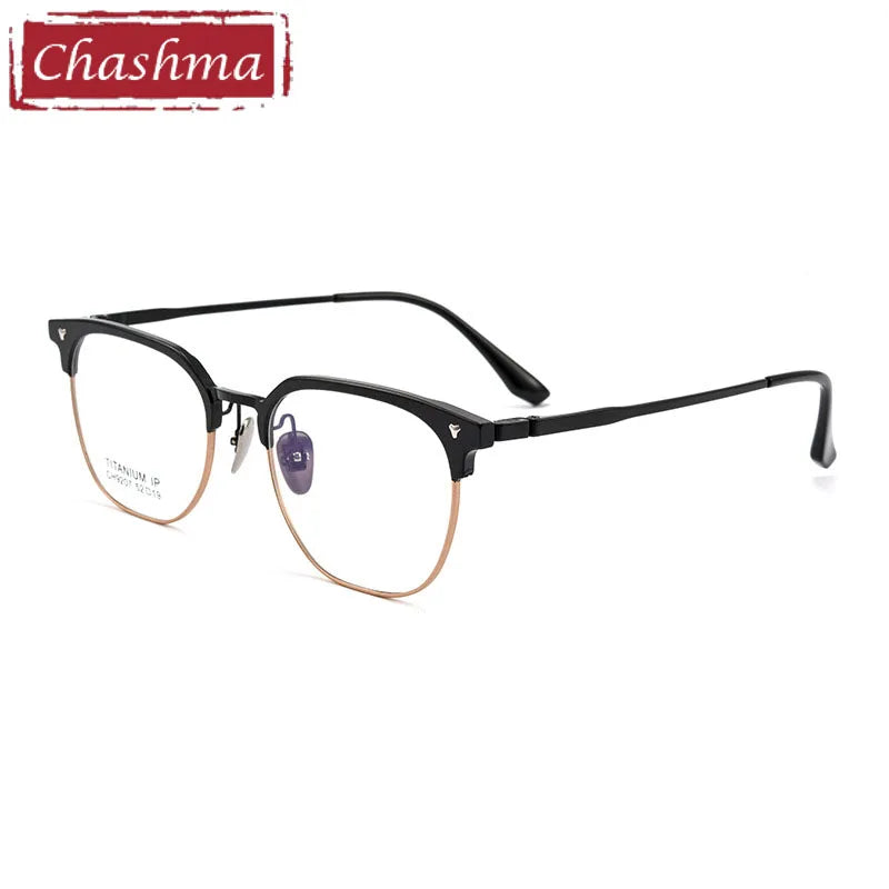 Chashma Unisex Full Rim Square Aluminum Magnesium Titanium Eyeglasses 9207 Full Rim Chashma Black-Gold  