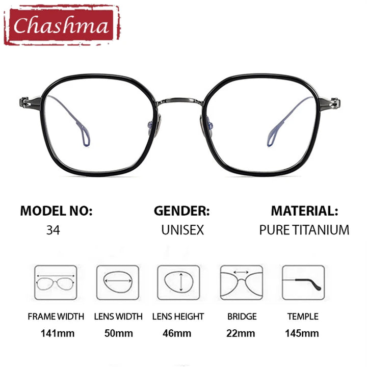 Chashma Ottica Unisex Full Rim Square Acetate Titanium Eyeglasses 79434