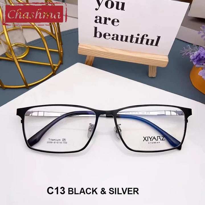 Chashma Men's Full Rim Big Square Titanium Eyeglasses 2059 Full Rim Chashma C13-Black-Silver  