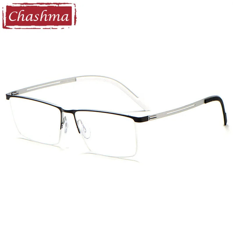 Chashma Men's Semi Rim Square Brow Line Alloy Eyeglasses 10129 Semi Rim Chashma Blackk-Silver  