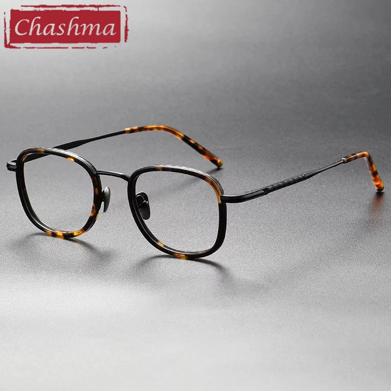 Chashma Unisex Full Rim Square Titanium Acetate Eyeglasses 14550 Full Rim Chashma Leopard-Black  