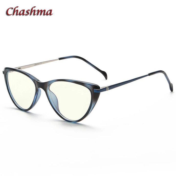 Chashma Ochki Women's Full Rim Cat Eye Tr 90 Stainless Steel Eyeglasses 72003 Full Rim Chashma Ochki Black Blue-C2  