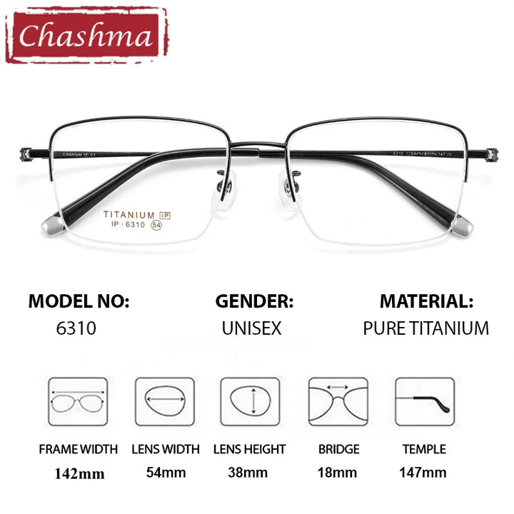 Chashma Ochki Unisex Semi Rim Polygon Square Titanium Eyeglasses 966310