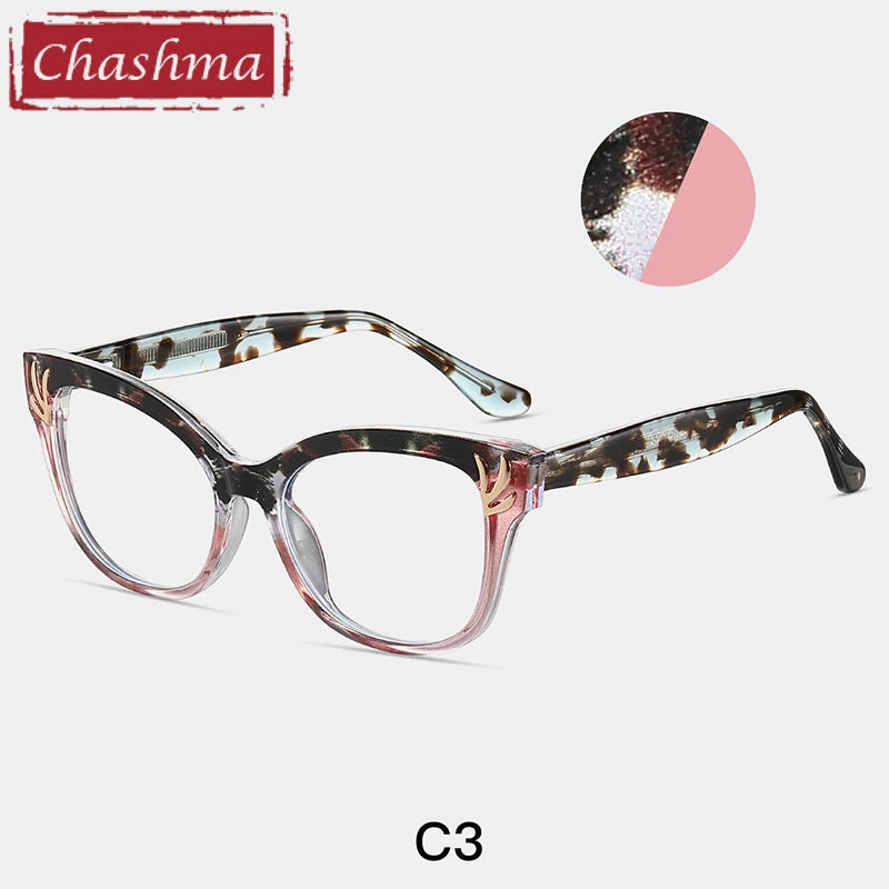 Chashma Women's Full Rim Cat Eye Tr 90 Titanium Eyeglasses 87303 Full Rim Chashma Pink-Leopard  