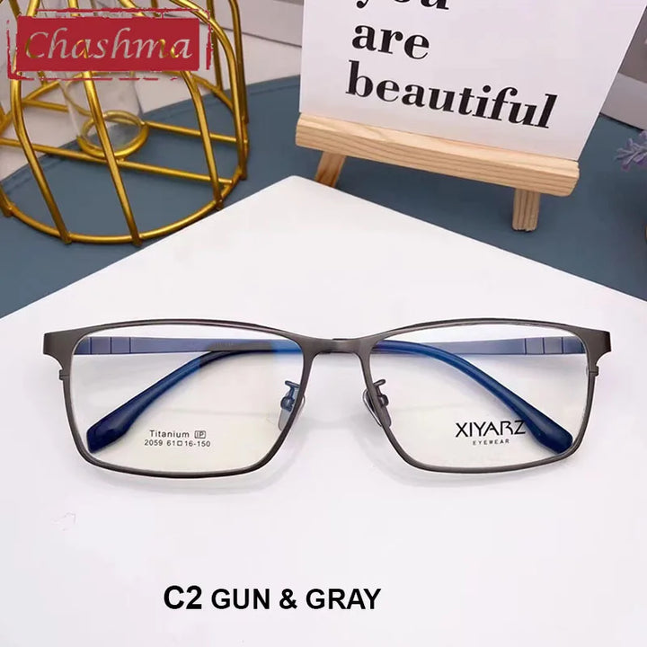 Chashma Men's Full Rim Big Square Titanium Eyeglasses 2059 Full Rim Chashma C2-Gun-Gray  