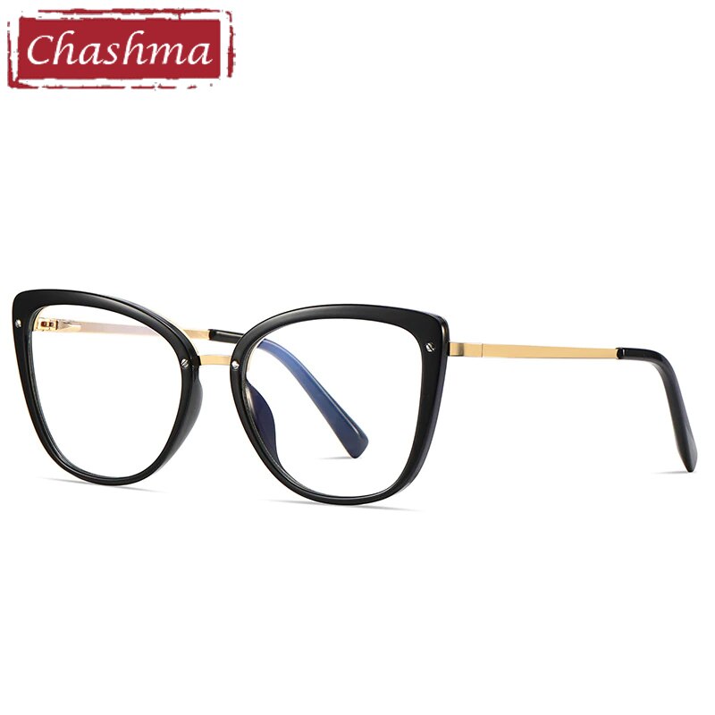 Chashma Women's Full Rim Square Cat Eye Tr 90 Titanium Spring Hinge Eyeglasses Full Rim Chashma Black  