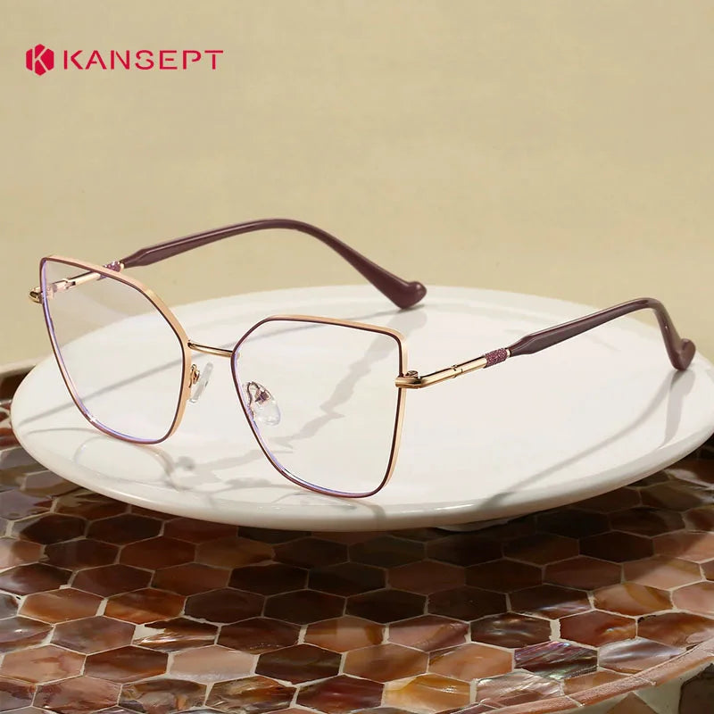 Kansept Women's Full Rim Square Cat Eye Alloy Reading Glasses 24108