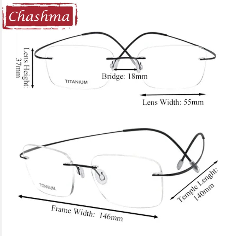 Chashma Unisex Rimless Polygon Square Titanium Eyeglasses 816016