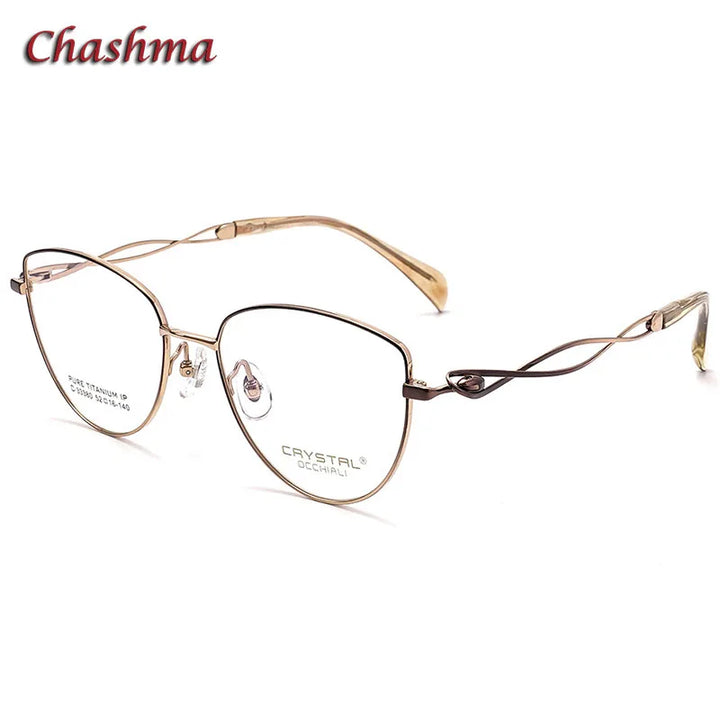 Chashma Ochki Women's Full Rim Cat Eye Titanium Eyeglasses 33380 Full Rim Chashma Ochki Brown-Rose Gold  