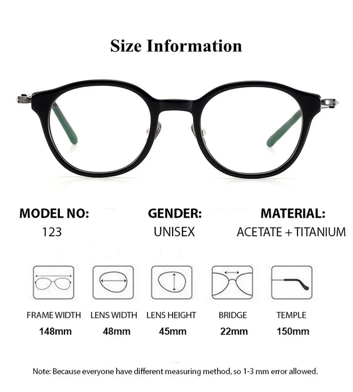 Chashma Unisex Full Rim Round Acetate Titanium Eyeglasses 0123 Full Rim Chashma   