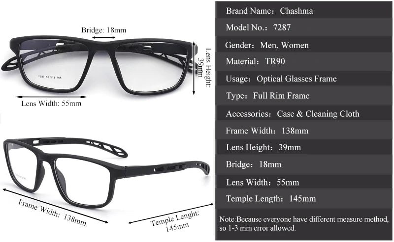 Chashma Women's Full Rim Square Tr 90 Titanium Sport Eyeglasses 72874