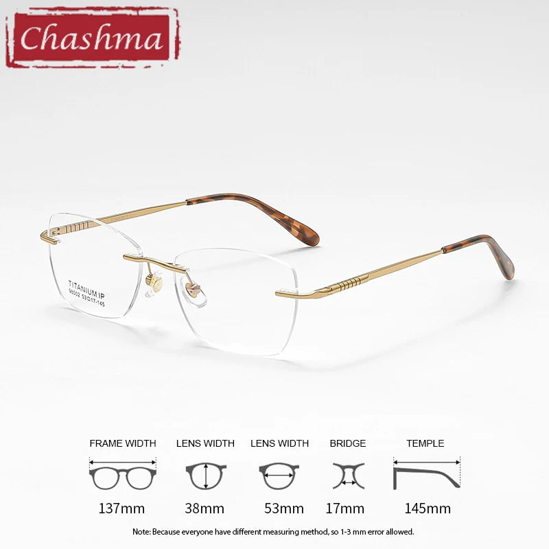 Chashma Ottica Women's Rimless Square Titanium Alloy Eyeglasses 98002 Rimless Chashma Ottica Gold-C11